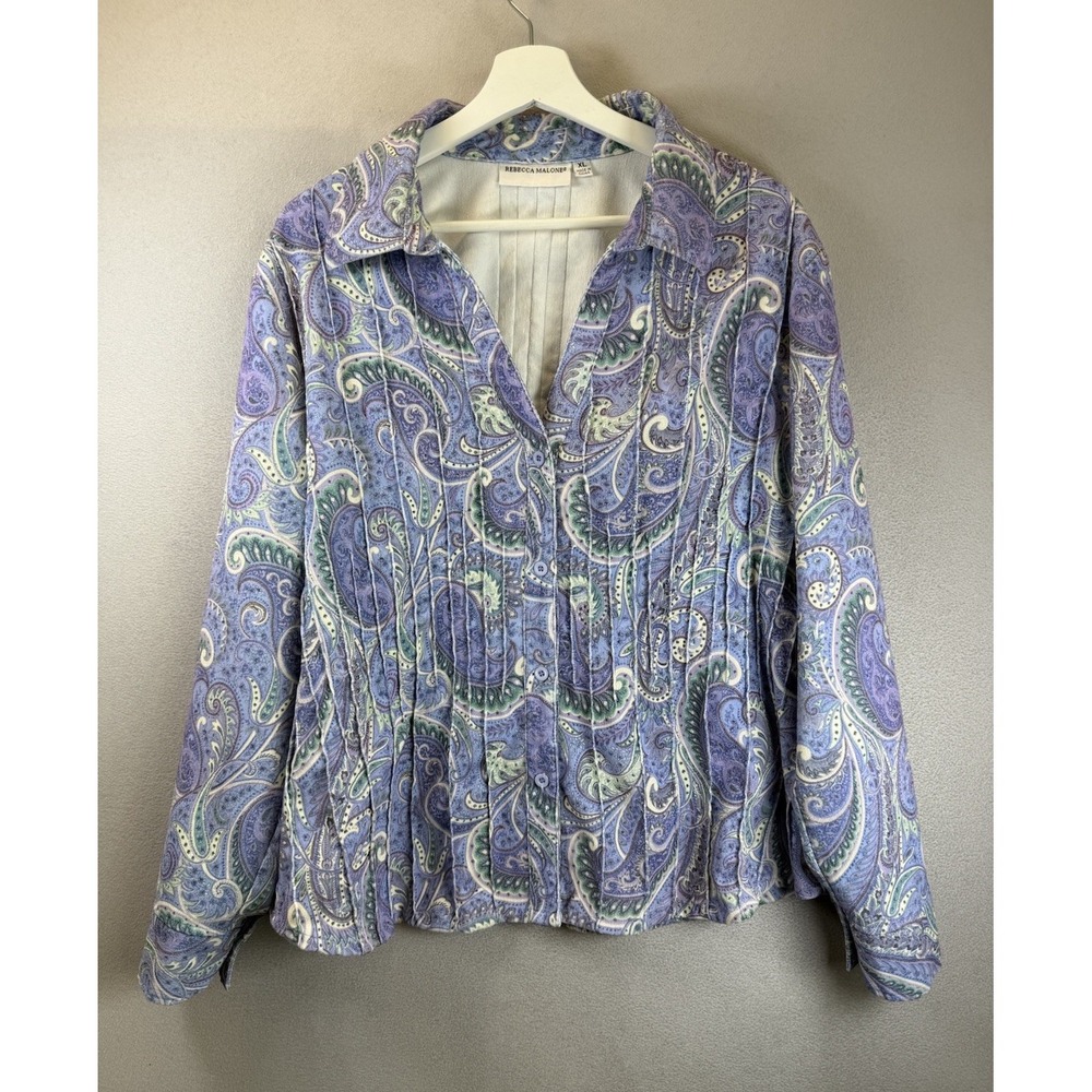 Vintage Rebecca Malone Women's XL Lavender Corduory Paisley Prints Button Shirt